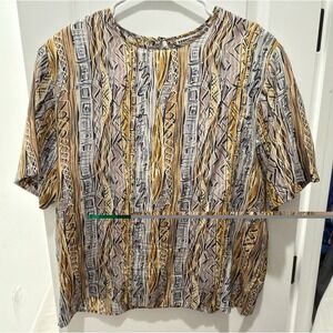 Robbie‎ Bee Silk Multicolor Geometric Short Sleeve Round Neck Blouse Womens L